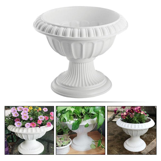 Large Outdoor Urn Planter Pot - Classic White Garden Pedestal Urn for Plants - Durable Plastic, 9.82 inches x 9.82 inches x 7.86 inches