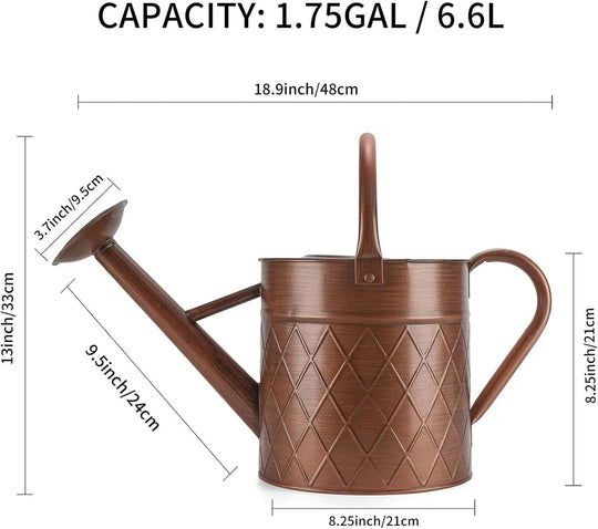 1.75 Gallon Outdoor Galvanized Metal Watering Can, Vintage Style with Removable Spray Spout  for Plants & Gardens