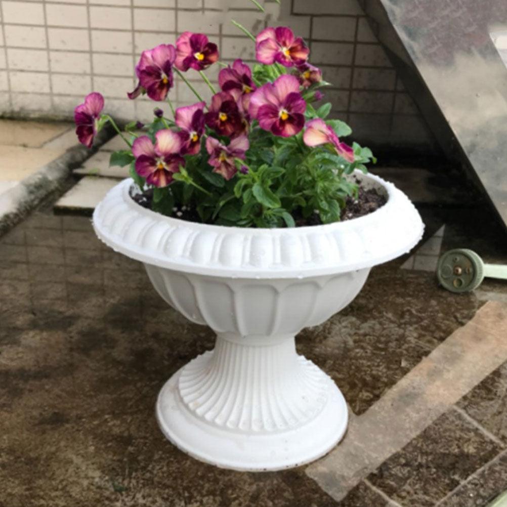 Large Outdoor Urn Planter Pot - Classic White Garden Pedestal Urn for Plants - Durable Plastic, 9.82 inches x 9.82 inches x 7.86 inches