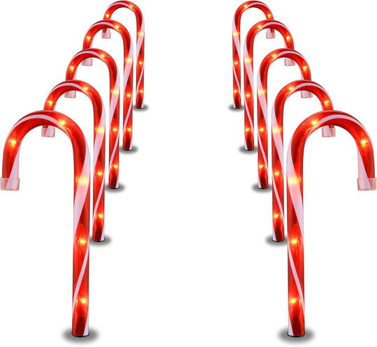 Solar Candy Cane Pathway Outdoor Lights for Christmas Party Decorations with 10 Lights 8 ,odes