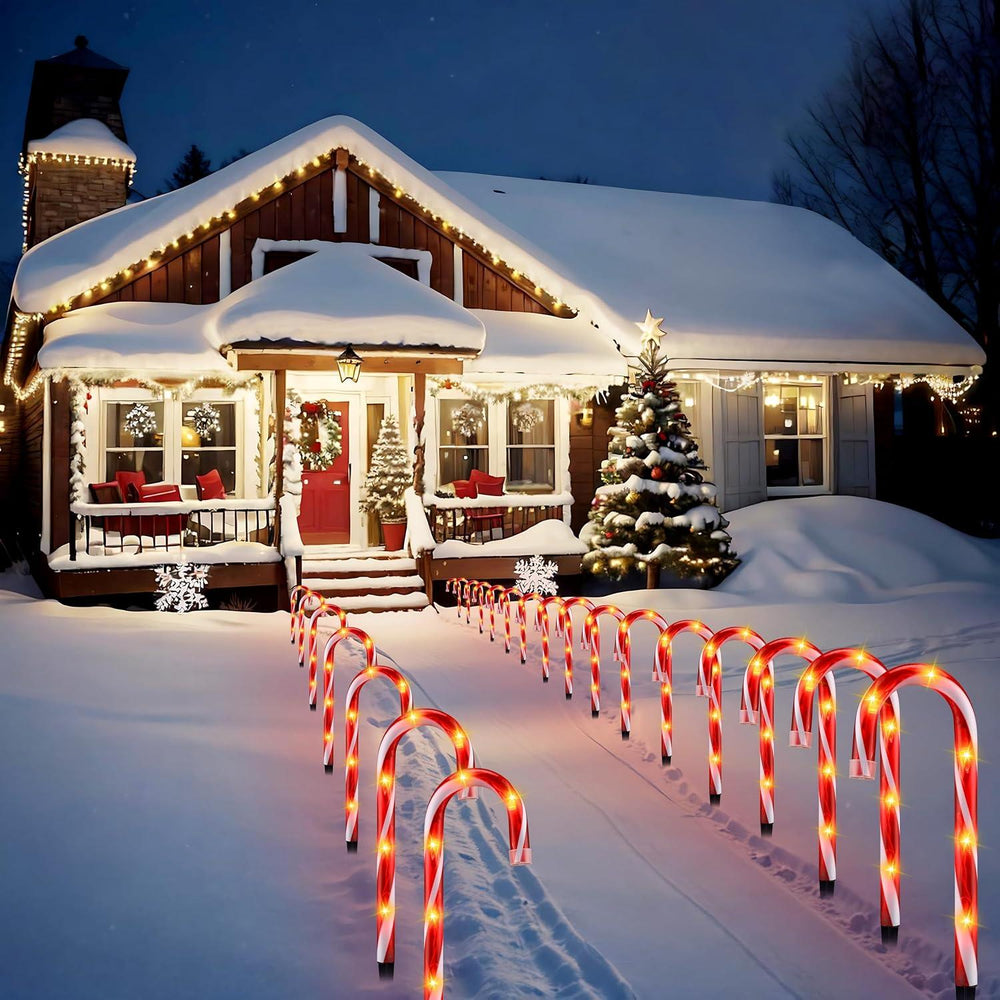 Solar Candy Cane Pathway Outdoor Lights for Christmas Party Decorations with 10 Lights 8 ,odes