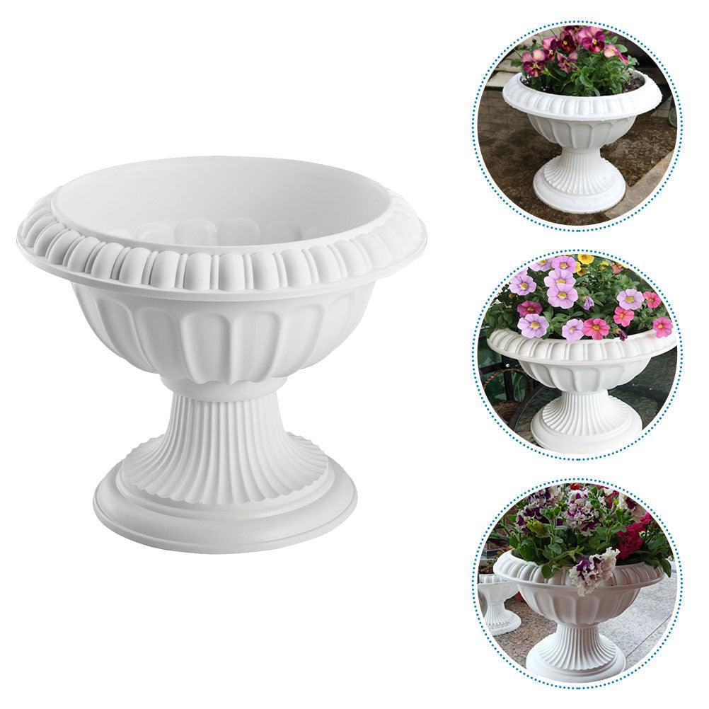 Large Outdoor Urn Planter Pot - Classic White Garden Pedestal Urn for Plants - Durable Plastic, 9.82 inches x 9.82 inches x 7.86 inches