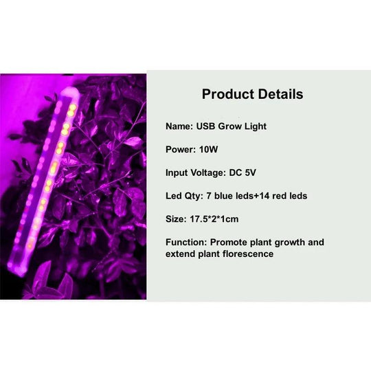 USB LED Grow Light - Compact Red & Blue Grow Light for Hydroponics and Indoor Gardening