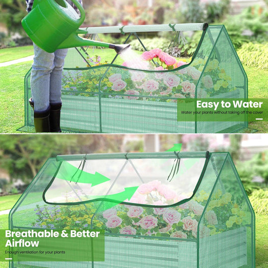 Galvanized Raised Garden Bed with Mini Greenhouse Cover and Roll-Up Windows for Growing Flowers and Fruits