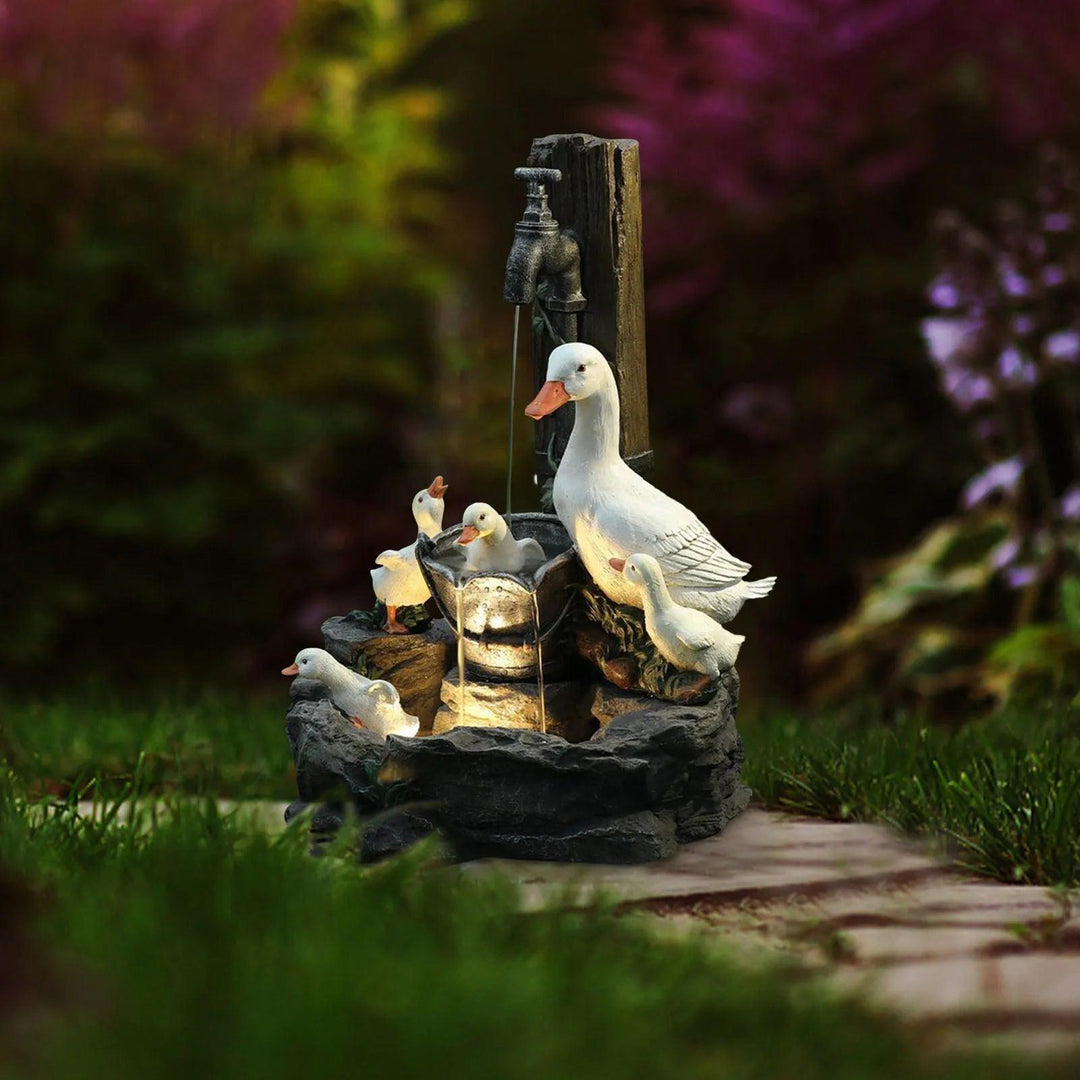 Outdoor Solar Garden Animal Statue with LED Lights - Resin Figurine Fountain for Yard and Garden Decor