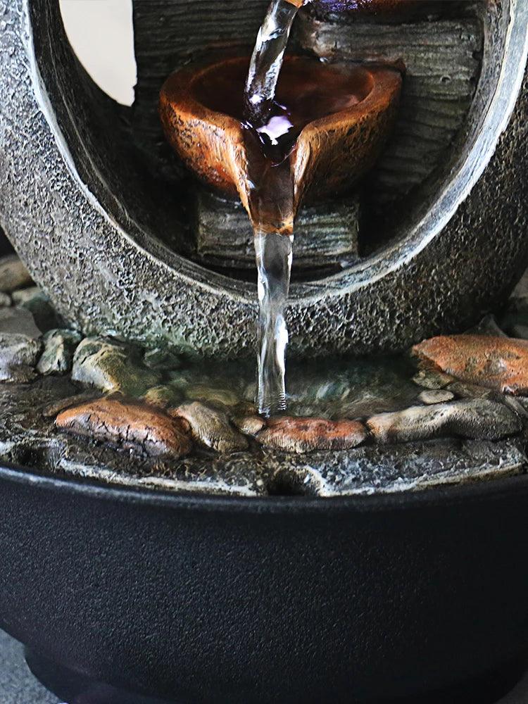 Small Tabletop Fountain with LED Lights | Three-Tier Cascading Waterfall | Indoor Decor with Rocks | Perfect for Home & Office