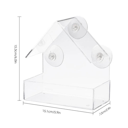 Clear View Acrylic Bird Feeder for Windows | Transparent Tray with Suction Cups | Small Window Sill Feeder | Easy Install