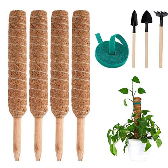 4Pcs Moss Pole for Plants with Ties and Tools - Coco Coconut Support Sticks for Climbing Plants, 19.6in Garden Stake