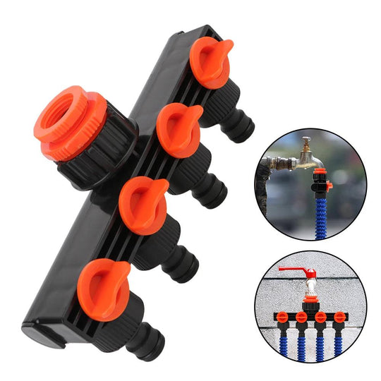 4 Way Hose Splitter - Valve Splitter 3/4" Watering Connector for Garden, Water, & Faucet Use