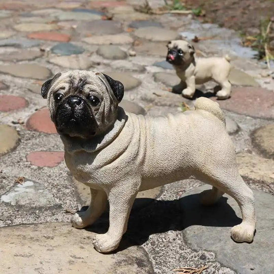 Resin Pug Dog Garden Statue - Outdoor Mexican Pug Statue for Lawn Decor