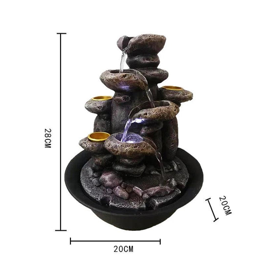 Small Tabletop Fountain with LED Lights | Three-Tier Cascading Waterfall | Indoor Decor with Rocks | Perfect for Home & Office