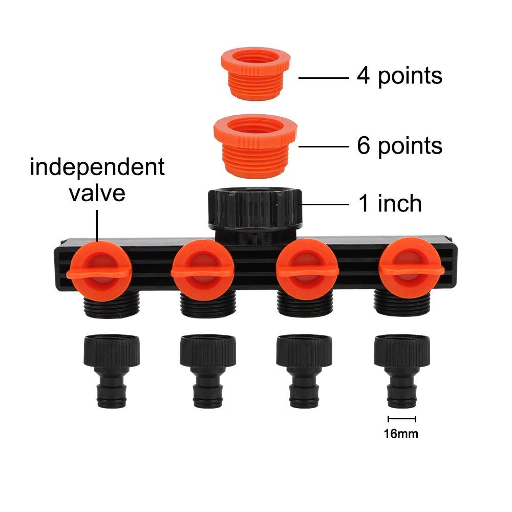 4 Way Hose Splitter - Valve Splitter 3/4" Watering Connector for Garden, Water, & Faucet Use