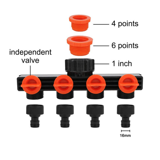 4 Way Hose Splitter - Valve Splitter 3/4" Watering Connector for Garden, Water, & Faucet Use