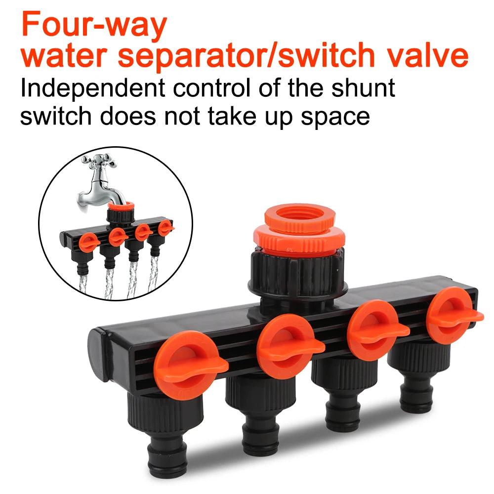 4 Way Hose Splitter - Valve Splitter 3/4" Watering Connector for Garden, Water, & Faucet Use