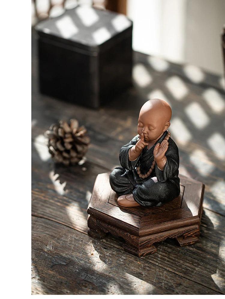 Ceramic Buddhist Monk Statue - Japanese Zen Garden Decor Figurine for Serenity and Meditation Outdoor Stauary