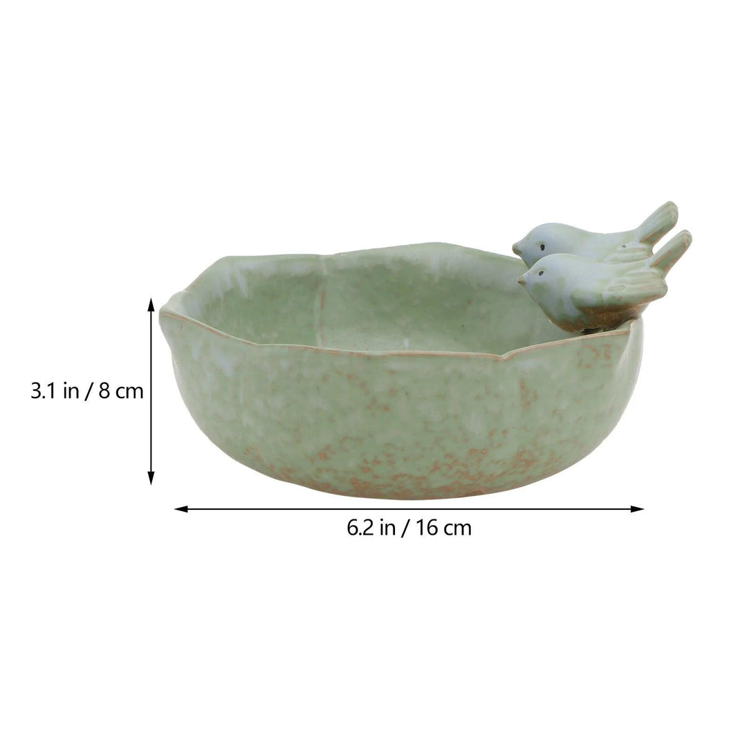 Bird Bath Bowl Ceramic Feeder – Outdoor Birdbath Bowl with Green Glaze for Garden and Patio – Multi-Function Bird Bath Bowls and Bird Feeder