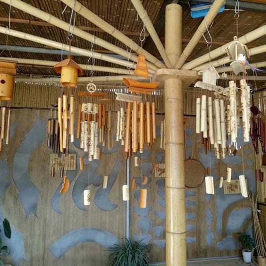 Handmade Unique Bamboo Wind Chimes - Large Cocunut and Bamboo Wind Bells, Unique Natural Bamboo Wind Chime for Outdoors, Weather Resistant