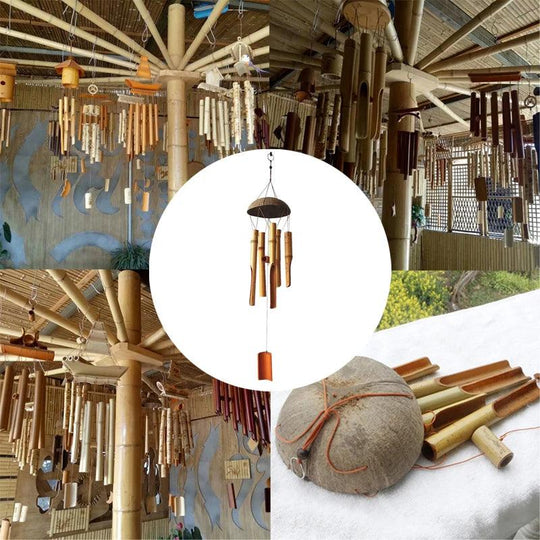 Handmade Unique Bamboo Wind Chimes - Large Cocunut and Bamboo Wind Bells, Unique Natural Bamboo Wind Chime for Outdoors, Weather Resistant