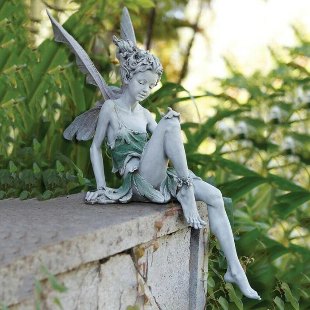 Resin Angel Garden Statue - Sitting Fairy Figurine Sculpture for Yard, Home, and Porch Decoration