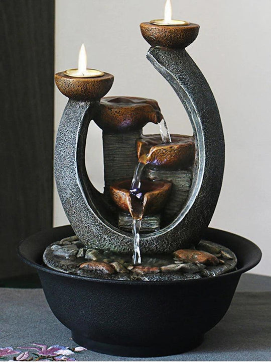 Small Tabletop Fountain with LED Lights | Three-Tier Cascading Waterfall | Indoor Decor with Rocks | Perfect for Home & Office