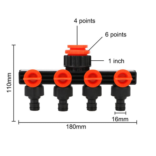 4 Way Hose Splitter - Valve Splitter 3/4" Watering Connector for Garden, Water, & Faucet Use