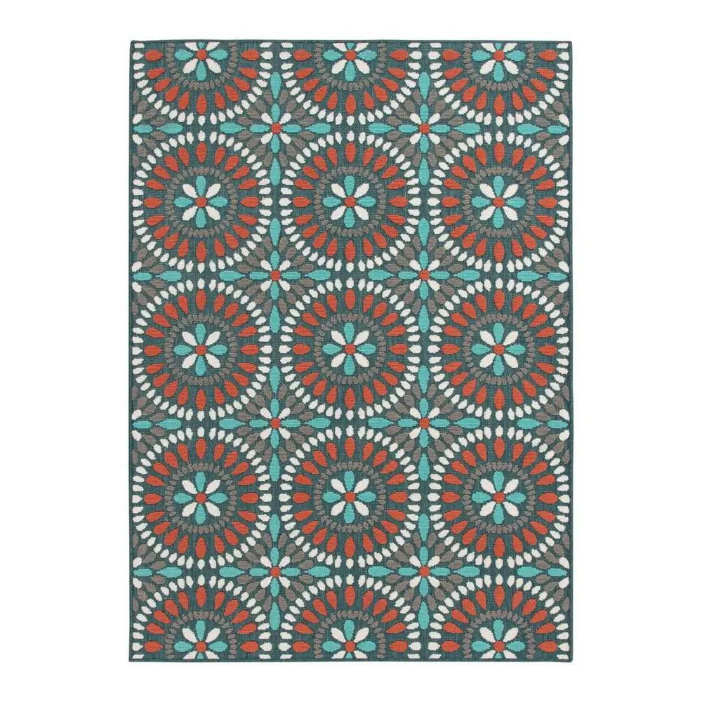 5x7 Outdoor Area Rug - Multi Medallion Polypropylene with Superior Stain and Fade Resistance for Patio, Deck, RV