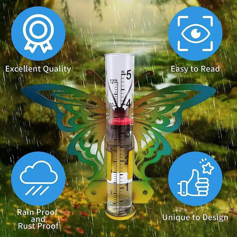 Decorative Rain Gauge for Garden - Large Outdoor Rain Collector with Metal Art, Easy to Read, Perfect for Patio Decoration, Parks, and Gardens