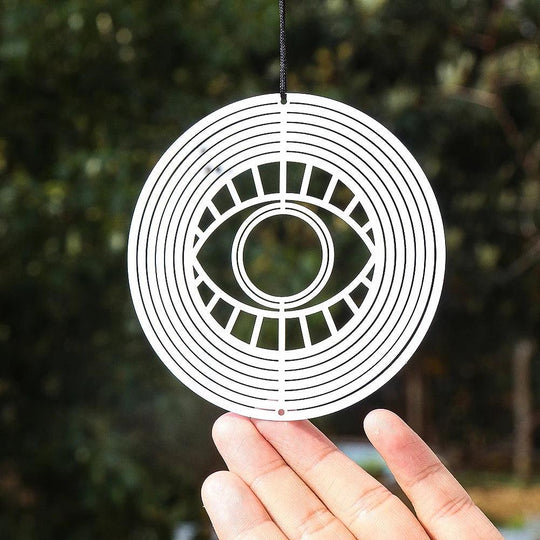 Metal Wind Spinner 3D Mirror Reflection - Stainless Steel Turkish Devil Eye Yard & Garden Decor, Hanging Windchime