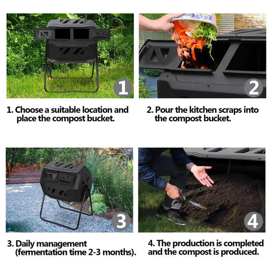 43 Gal Dual Chamber Outdoor Compost Tumbler Bin – Black, Rotating, Efficient for Quick Composting