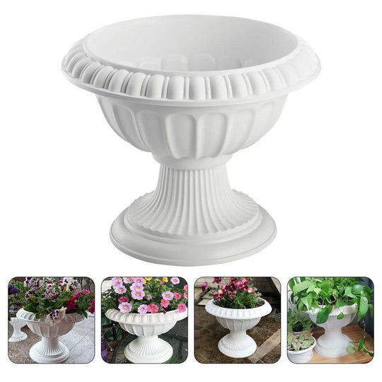 Large Outdoor Urn Planter Pot - Classic White Garden Pedestal Urn for Plants - Durable Plastic, 9.82 inches x 9.82 inches x 7.86 inches