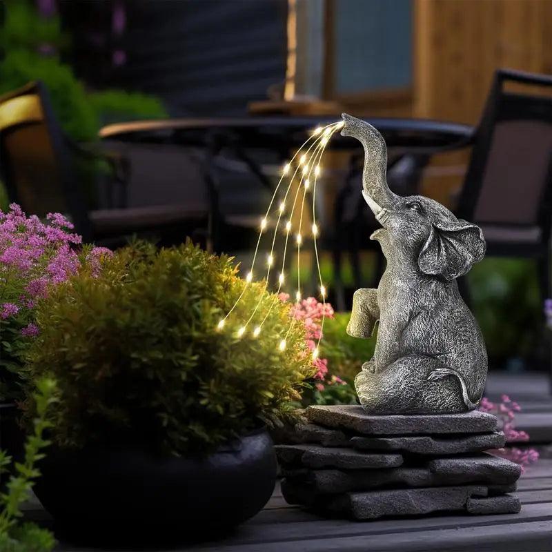 Solar Elephant Garden Statue with LED Lights - Lighted Garden Figurine Decorations