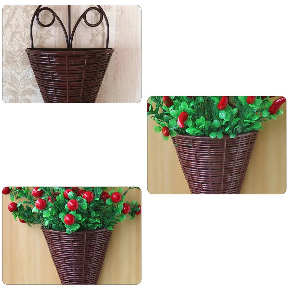 3 Pcs Wall Planters Hanging Basket Set - Cone Shaped Imitation Rattan Indoor & Outdoor Flower Pots, Wall Mounted Vertical Garden Planter