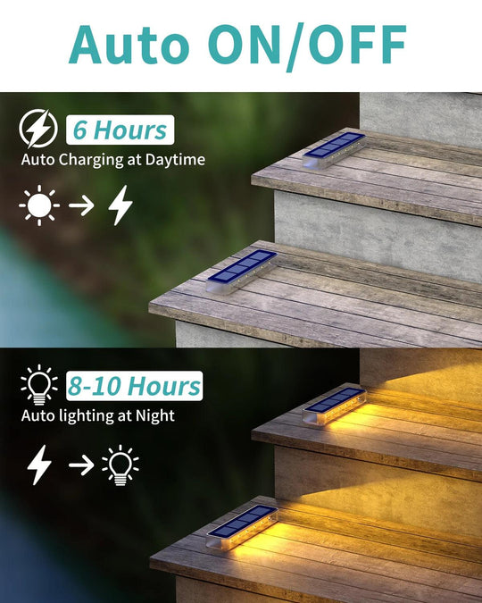 Solar LED Step Lights Outdoor Waterproof - IP68 Stair Lights with Auto On/Off for Deck, Garden, and Path - 4 pcs / 6 pcs