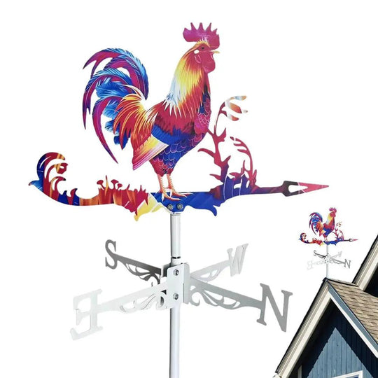 Rooster Weather Vane - Retro Metal Wind Direction Indicator for Roof & Garden Decor | Weathervanes & Yard Wind Spinners