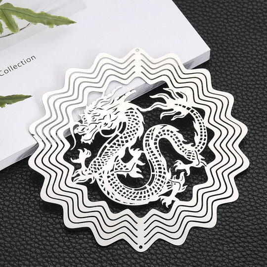 Dragon Sublimation Metal Wind Spinner for Yard - Reflective Garden Spinner - Outdoor Wind Spinners for Lawn and Garden Decor