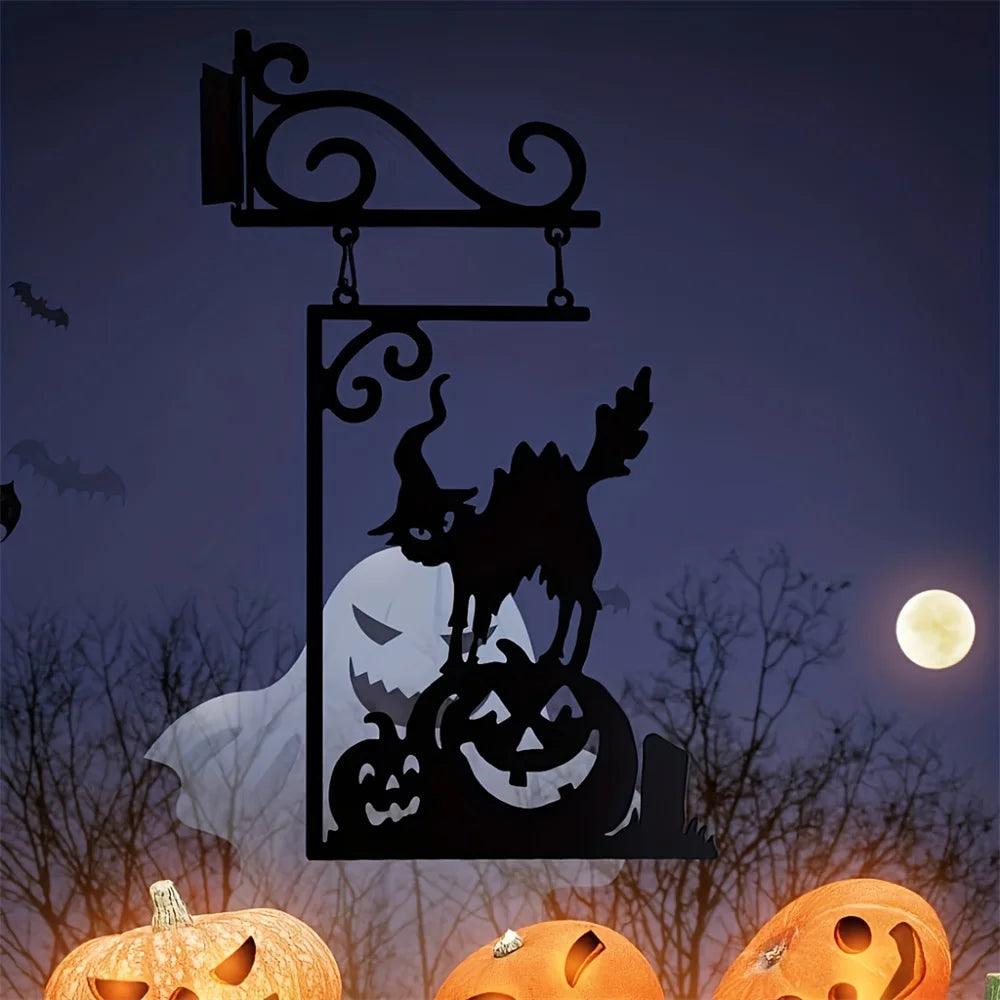 Halloween Metal Wall Decor Ghost Art with Witch, Pumpkin, Crow, Skeleton | Outdoor & Indoor Metal Wall Hanging Decorations