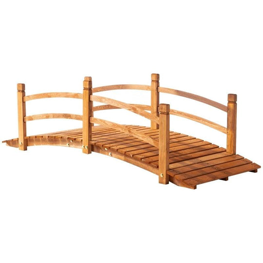 6FT Wooden Japanese Garden Bridge | 72.75" L x 28.25" W x 22.75" H Arc Footbridge with Guardrails | Ideal for Stream, Pond, or Backyard Landscape