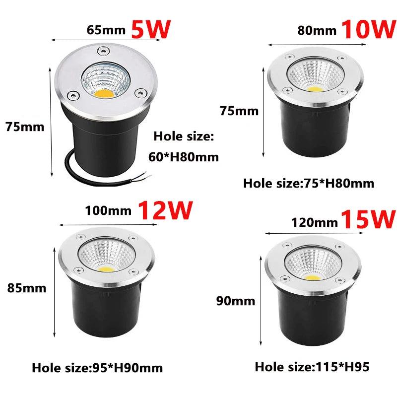 LED In-Ground Lights - Waterproof Outdoor Ground Lighting for Landscape Up Lighting and Well Lighting - 5, 10, 12, 15 Watt Option in AC & DC