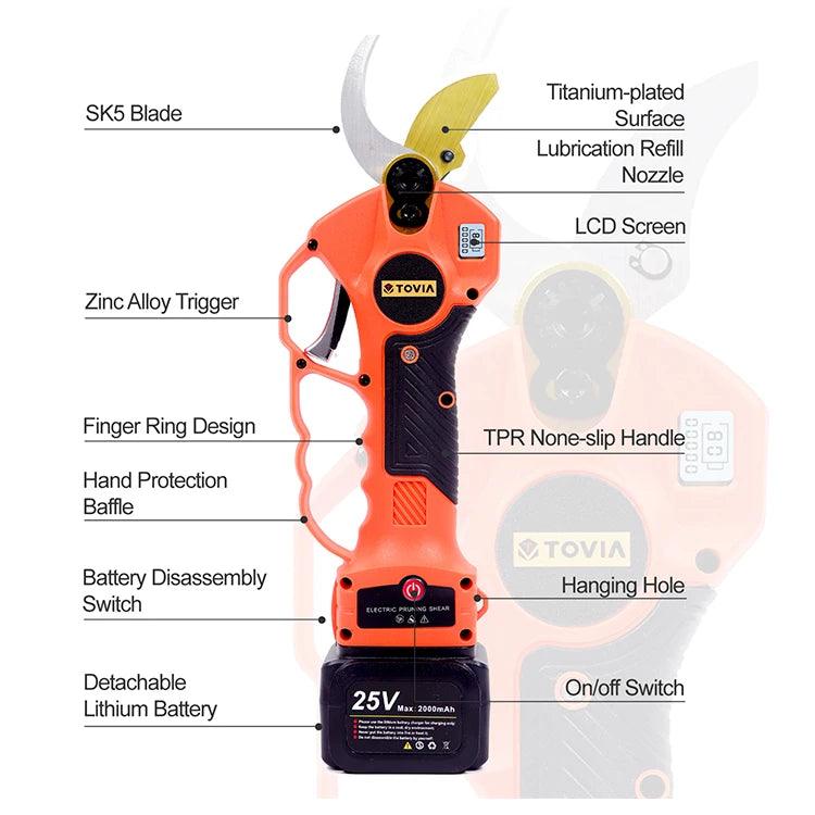 Cordless Pruning Shears, Pruner Lopper with 75-Inch Extension Pole, 21V Battery, Titanium SK5 Blades, Battery powered Electric Pruning Shears