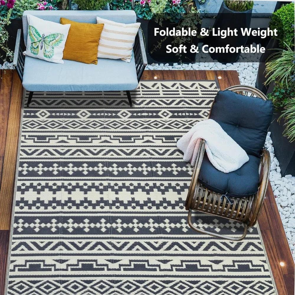 Waterproof 9x12 Outdoor Rug for Patios, Clearance Large Geometric Boho Carpet, Indoor Outdoor Rug 9' x 12', UV Resistant for Camping, Deck, and Garden