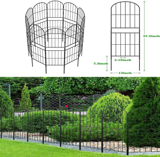 10-Pack Metal Fence Panels 37.5 in (H) x 10 ft (L) | Decorative, Black, Rustproof Wrought Iron, Rod Iron, and Steel Garden Barrier