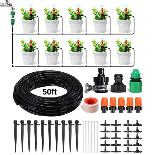 15m Micro Drip Irrigation Kit – Automatic Sprinkler System for Greenhouse, Garden, Orchard & Pots with Adjustable Drippers