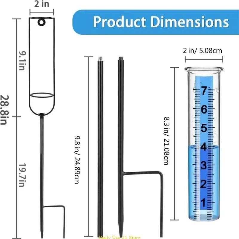 Decorative Rain Gauge 7" Capacity, Large Outdoor Garden Rain Gauge Stake, Easy-to-Read Metal Rain Gauge with Stake for Yard Art Decor