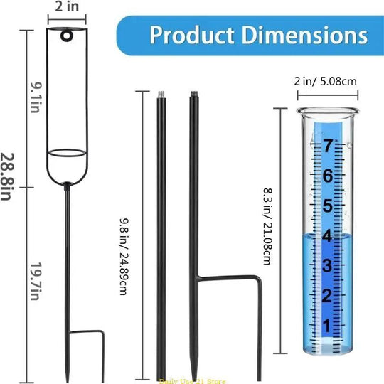 Decorative Rain Gauge 7" Capacity, Large Outdoor Garden Rain Gauge Stake, Easy-to-Read Metal Rain Gauge with Stake for Yard Art Decor