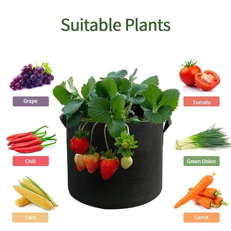 5PCS Reusable Felt Grow Bags | 3/4/5/7 Gallon Fabric Planters for Vegetables, Tomatoes, and Potatoes