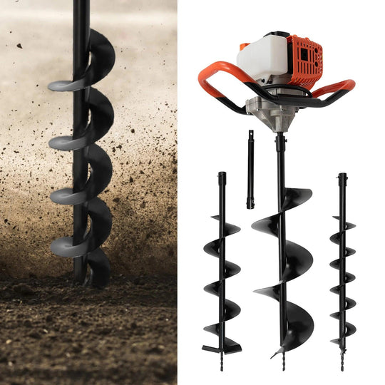 52cc 2-Stroke Gas Powered Post Hole Digger with 3 Drill Bits, Auger Fence Pole Hole Digger for Gardening & Fencing