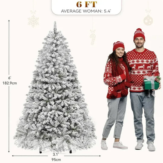 Christmas Tree Prelit Snow Flocked Artificial Full  Tree with 8 Light-Modes, 800 Branch , Party Decoration Christmas Pine