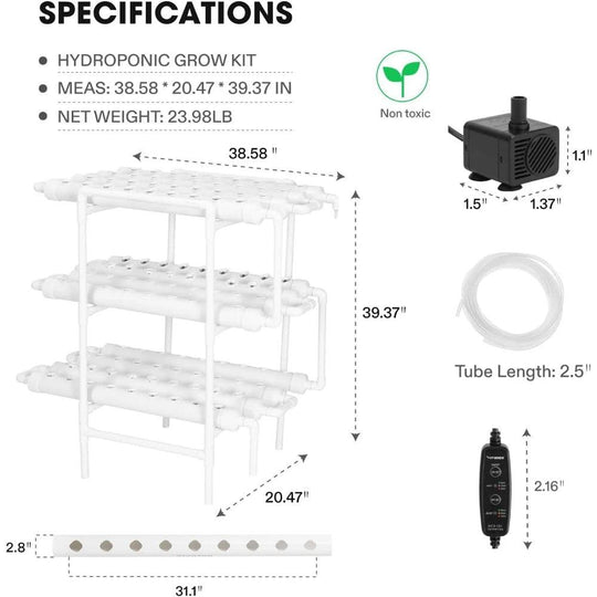 Hydroponics Growing System 108 Plant Sites – 3 Layers, 12 PVC-U Pipes Garden Kit for Leafy Vegetables