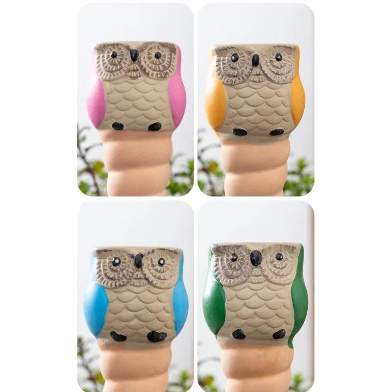 4pcs Plant Watering Stakes Terracotta Owl Self Watering Spikes for Indoor Potted Plant Automatic Waterer Irrigation