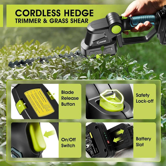 Cordless Electric Hedge Trimmer 20V - Handheld Shears, Battery Powered Pruning Shears with 2 PCS Rechargeable Battery, Best for Hedges and Shrubs